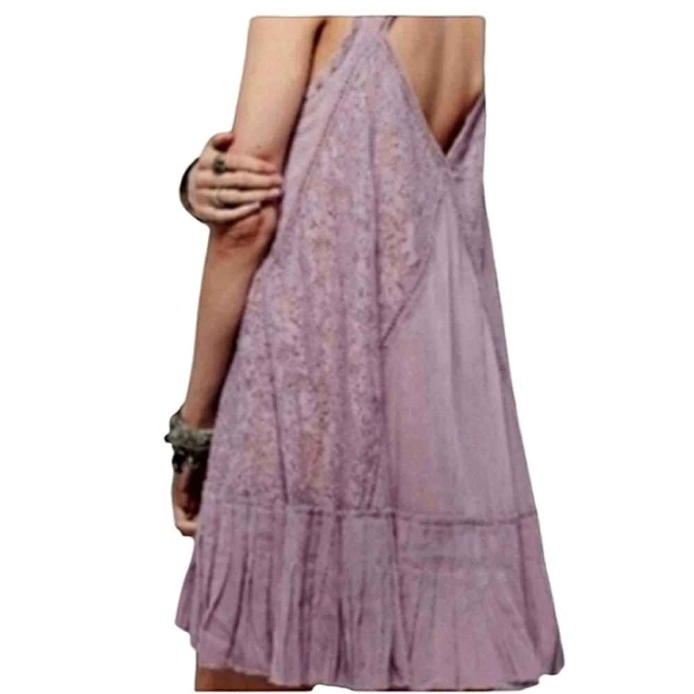 Free People One Angel Lace Slipdress in Elderberry Patchwork Cutout Back XS